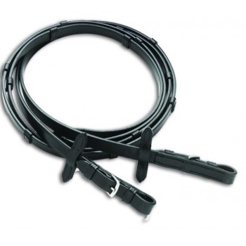 VESPUCCI LEATHER REINS with STOPS, BLACK 54 INCH