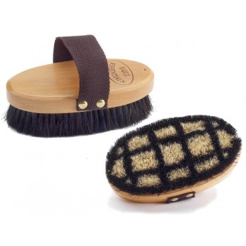 EQUINE ESSENTIALS WOODBACK HORSESHOE BODY BRUSH WITH SOFT HORSE HAIR BRISTLES, SMALL - 6" LONG