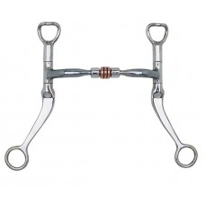 MYLER 7 INCH FLAT SHANK with SWEET IRON COMFORT SNAFFLE with COPPER ROLLER (MB03) COPPER INLAY MOUTH, 5 INCH