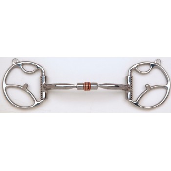 MYLER WESTERN 2-1/2 INCH DEE with 2 HOOKS, SWEET IRON COMFORT SNAFFLE with COPPER ROLLER (MB03) COPPER INLAY MOUTH, 5 INCH