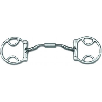 MYLER WESTERN 2-1/2 INCH DEE with 2 HOOKS, SWEET IRON LOW PORT COMFORT SNAFFLE (MB04) COPPER INLAY MOUTH, 5 INCH