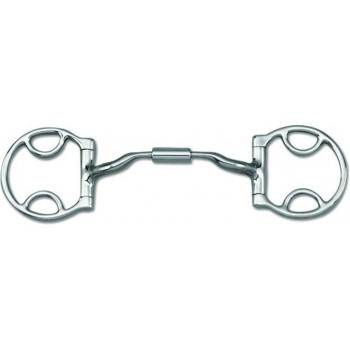 MYLER WESTERN 2-1/2 INCH DEE with 2 HOOKS, SWEET IRON LOW PORT COMFORT SNAFFLE (MB04) COPPER INLAY MOUTH, 5-1/2 INCH