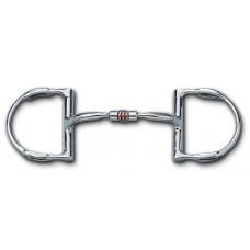 MYLER ENGLISH DEE with HOOKS with STAINLESS STEEL COMFORT SNAFFLE with COPPER ROLLER (MB03) COPPER INLAY MOUTH, 5 INCH