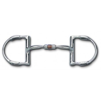 MYLER ENGLISH DEE with HOOKS with STAINLESS STEEL COMFORT SNAFFLE with COPPER ROLLER (MB03) COPPER INLAY MOUTH, 5 INCH
