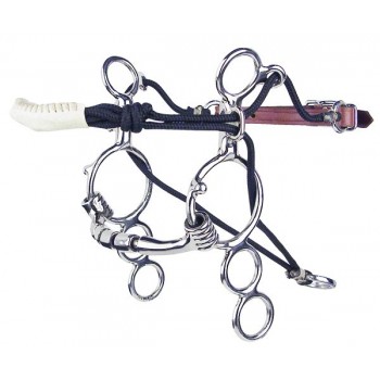 MYLER LYNN MCKENZIE STAINLESS STEEL 3 RING COMBINATION BIT, 6 INCH CHEEK with TIE DOWN and SWEET IRON MULLEN TRIPLE BARREL (MB32-3) COPPER INLAY MOUTH, 5 INCH