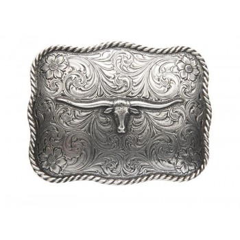 ANTIQUED SILVER SCALLOPED LONGHORN BUCKLE