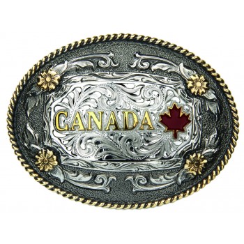 ANDWEST 2-TONE ANTIQUE OVAL CANADA REGIONAL BUCKLE WITH OVAL ROPE EDGE