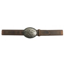 ANDWEST 1.5" MEN'S LEATHER BELT WITH LONGHORN BERRY EDGE PLAQUE BUCKLE