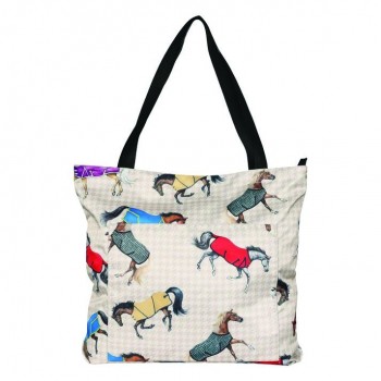 AWST INTL LILA HORSES IN BLANKETS TOTE BAG