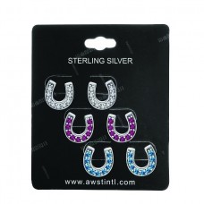 AWST INTL STERLING SILVER CRYSTAL HORSE SHOE EARRINGS - SET OF THREE