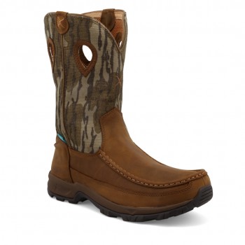 TWISTED X MENS 11" PULL ON HIKER BOOT, MOSSY OAK BOTTOMLAND CAMO & DISTRESSED SADDLE (ALL SIZES SPECIAL ORDER)