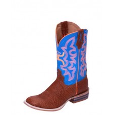 TWISTED X YOUTH HOOEY BOOT, NWS TOE, COGNAC SHOULDER/NEONBLUE